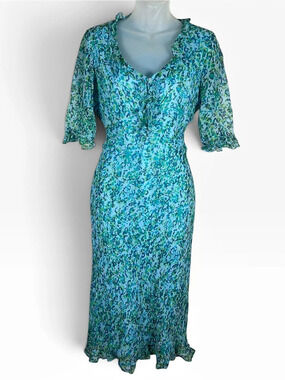 Vintage ICE Womens Silk Midi Babydoll Dress Blue Size 8 Y2K Fairy Whimsigoth